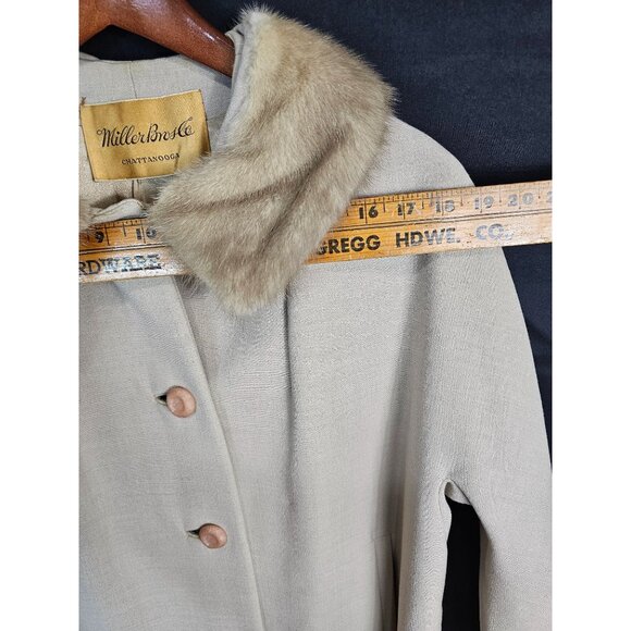 Vintage 1950s-60s MillerBresce By Fenway Beige Cashmere A-Line Coat With Fur Col - Picture 10 of 15